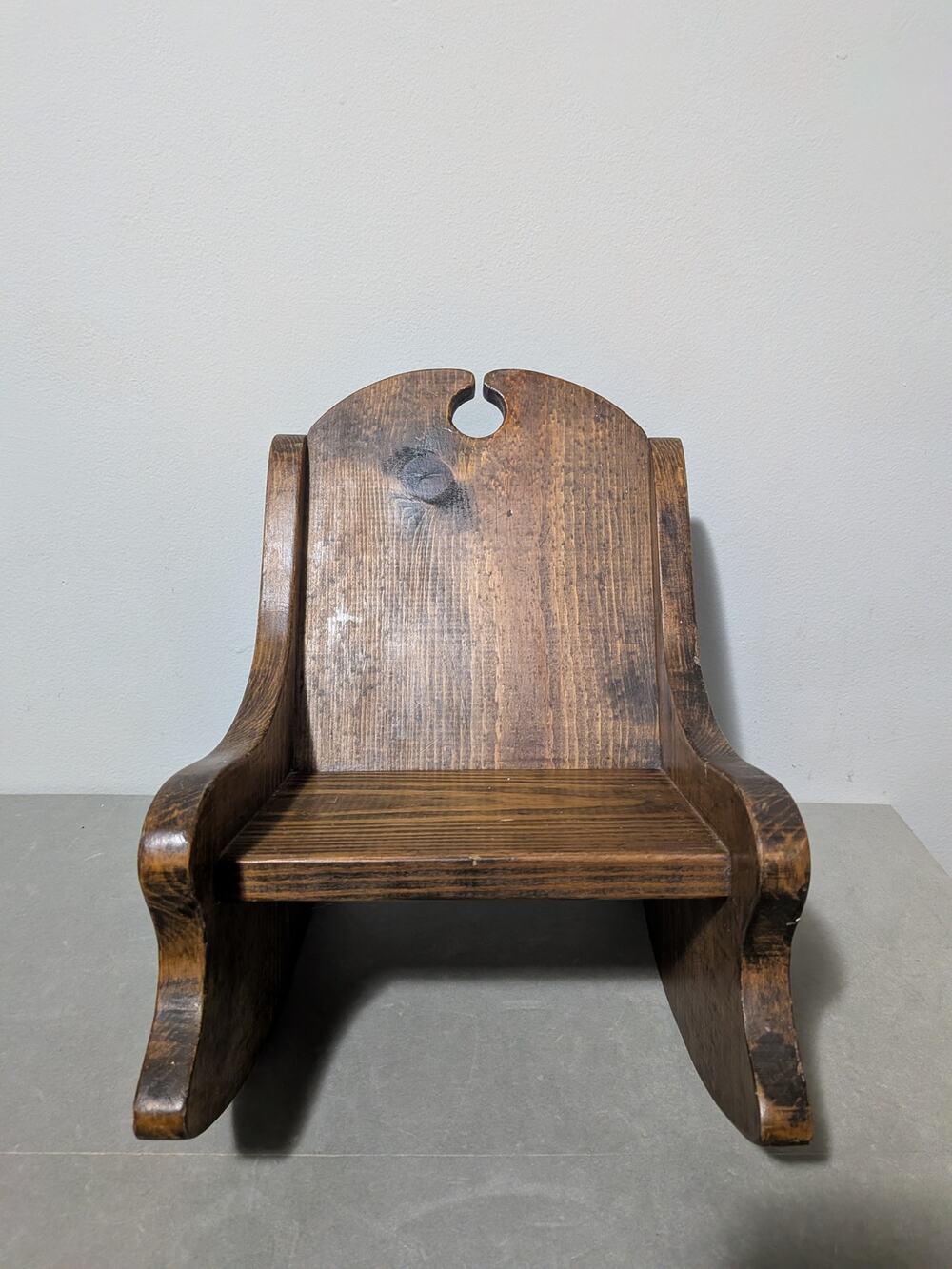 Vintage Handmade Pine Wood Doll & Teddy Bear Rocking Chair 12" Tall Folk Art